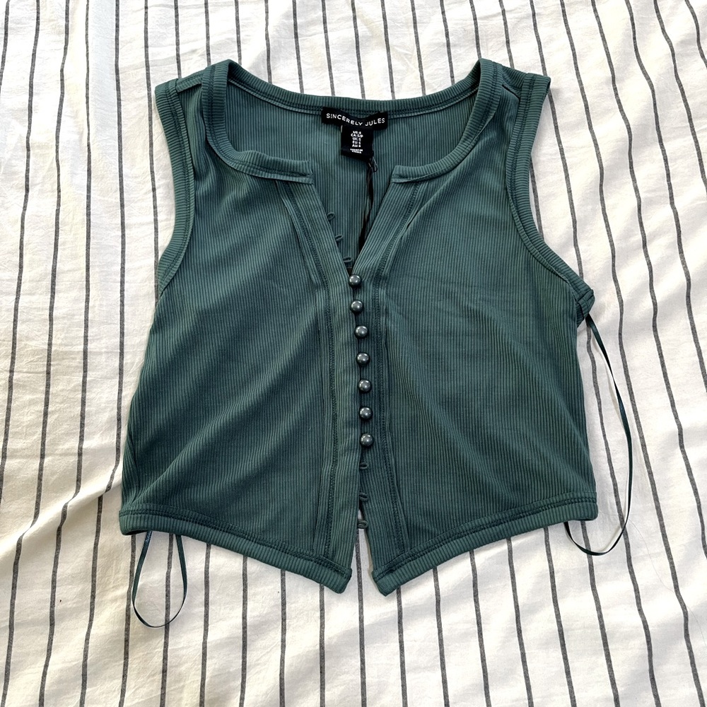 Teal Cropped Button Tank